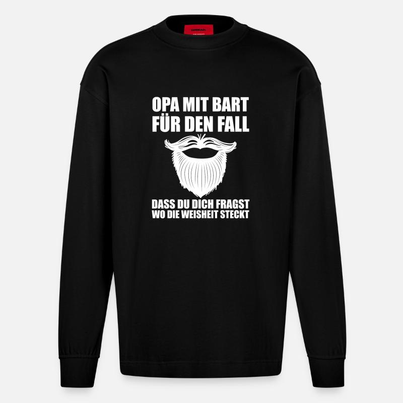 Papi avec une barbe - Manches longues bio épais oversize fabriqué en UE - SOLID BLACK