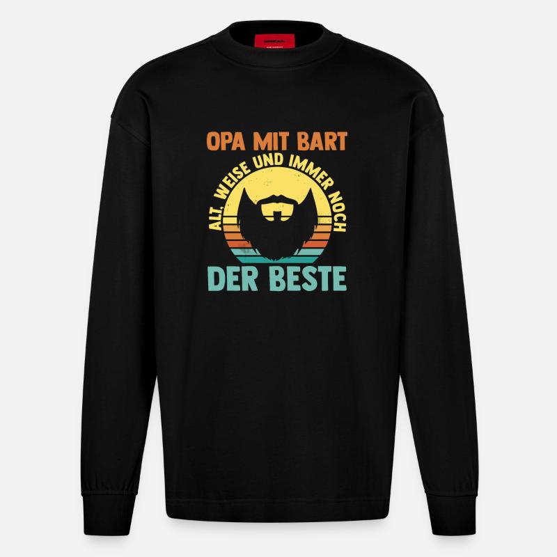 Papi avec une barbe - Manches longues bio épais oversize fabriqué en UE - SOLID BLACK