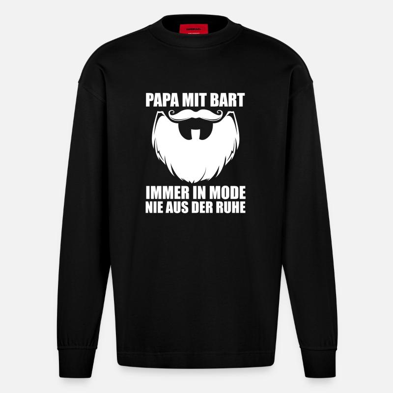 Papa Mit Bart - Heavyweight Oversized Organic Langarmshirt Made in EU - SOLID BLACK