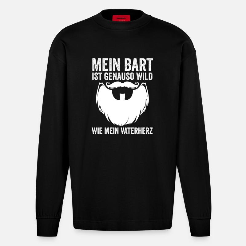 Papa Mit Bart - Heavyweight Oversized Organic Langarmshirt Made in EU - SOLID BLACK