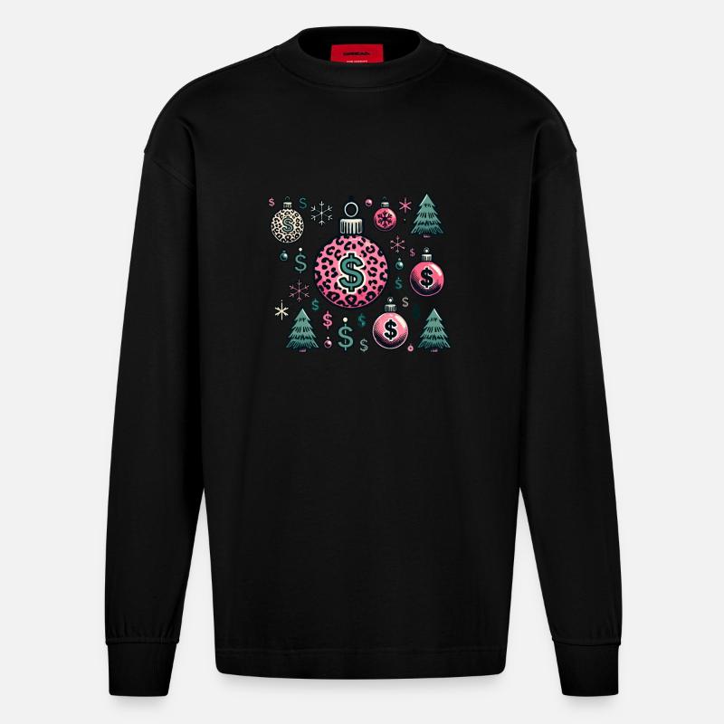 Weihnachtskugeln Dollar Symbole - Heavyweight Oversized Organic Langarmshirt Made in EU - SOLID BLACK