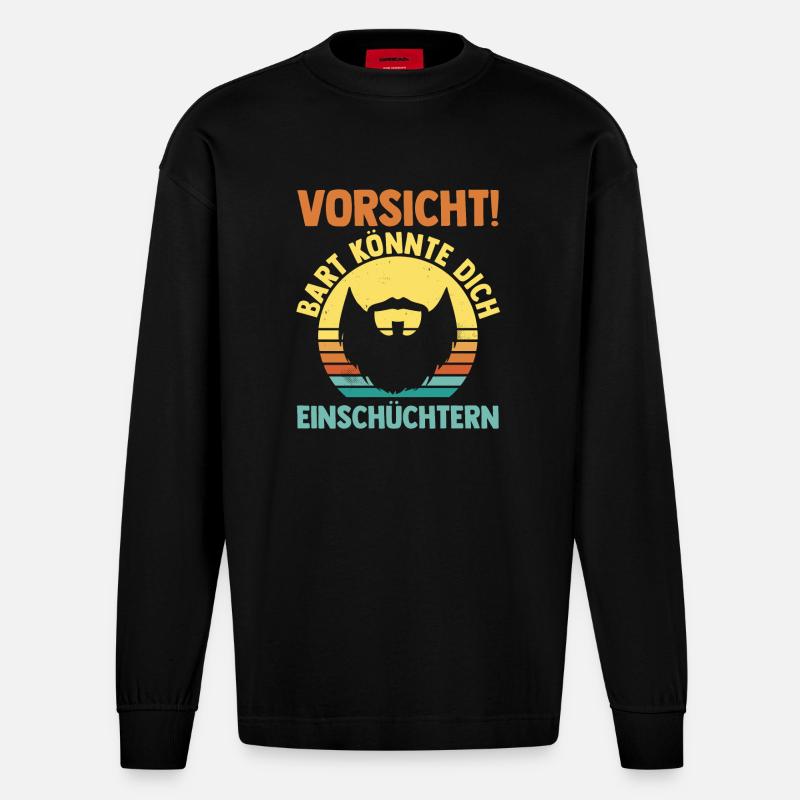 Bärtig Bartträger Bart - Heavyweight Oversized Organic Langarmshirt Made in EU - SOLID BLACK