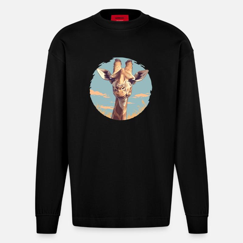 Giraffen Giraffe - Heavyweight Oversized Organic Langarmshirt Made in EU - SOLID BLACK