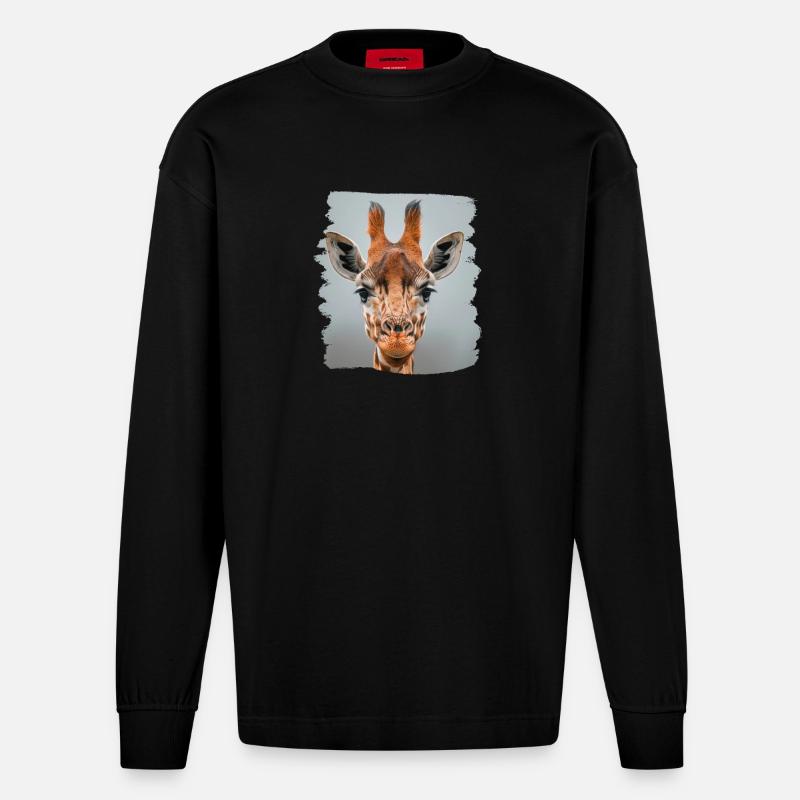 Giraffen Giraffe - Heavyweight Oversized Organic Langarmshirt Made in EU - SOLID BLACK