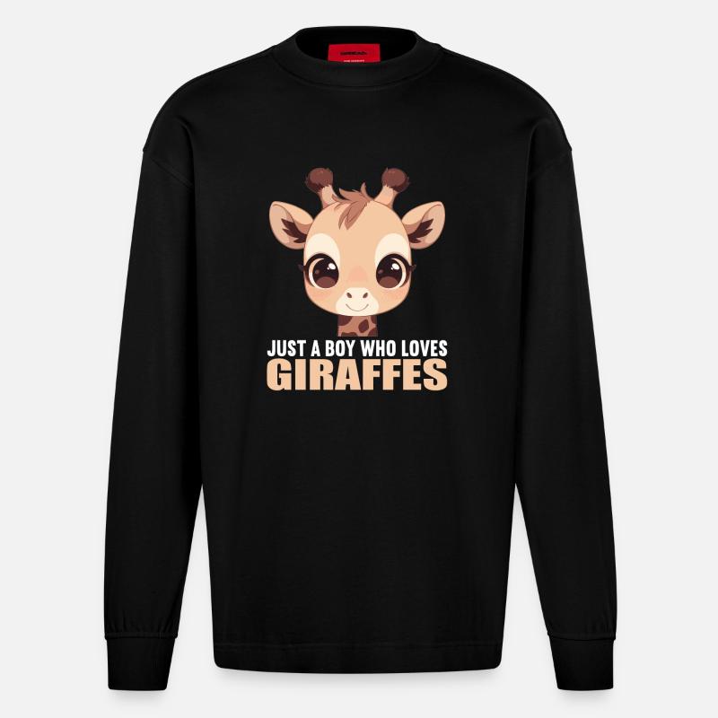 Giraffen Giraffe - Heavyweight Oversized Organic Langarmshirt Made in EU - SOLID BLACK
