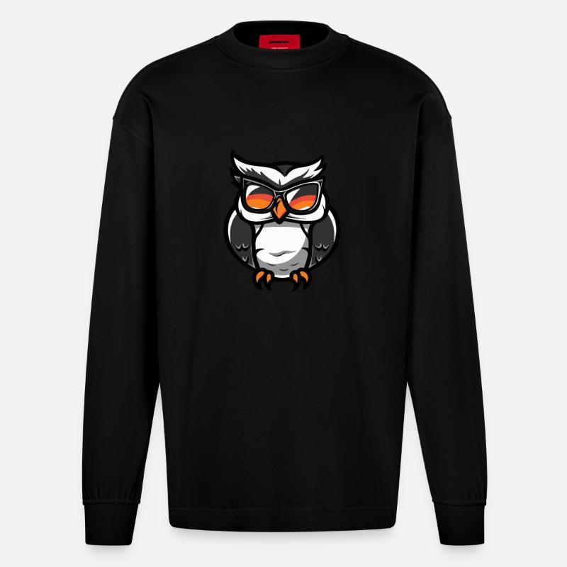 Eule Comic Cool - Heavyweight Oversized Organic Langarmshirt Made in EU - SOLID BLACK