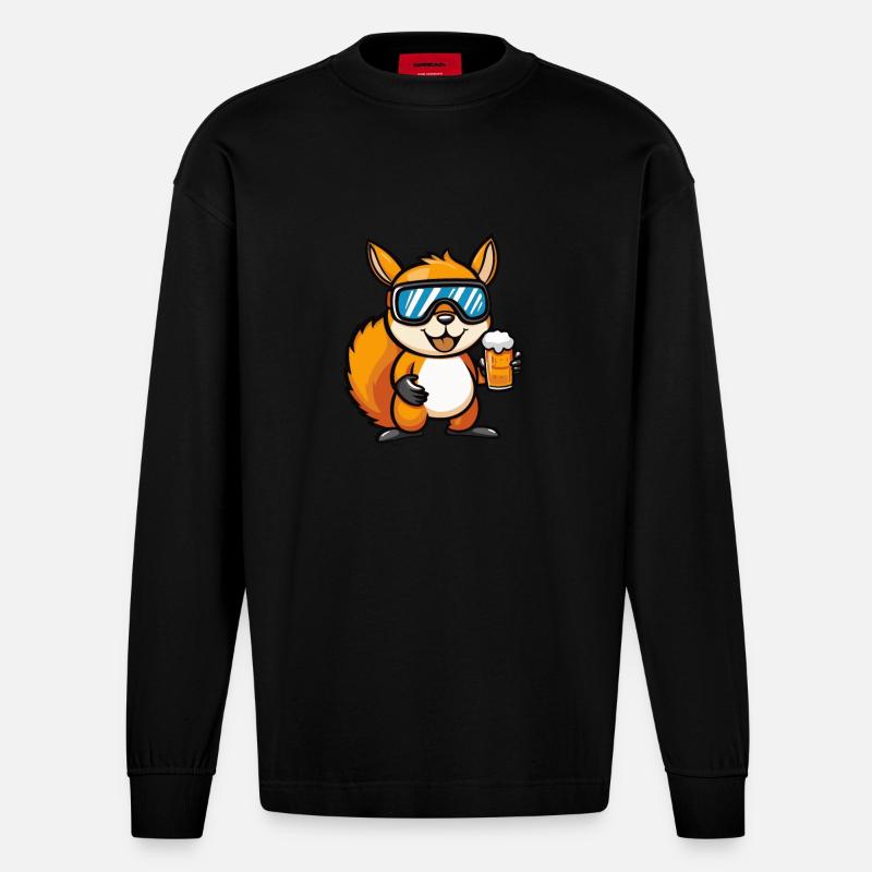 Eichhörnchen Ski Bier - Heavyweight Oversized Organic Langarmshirt Made in EU - SOLID BLACK