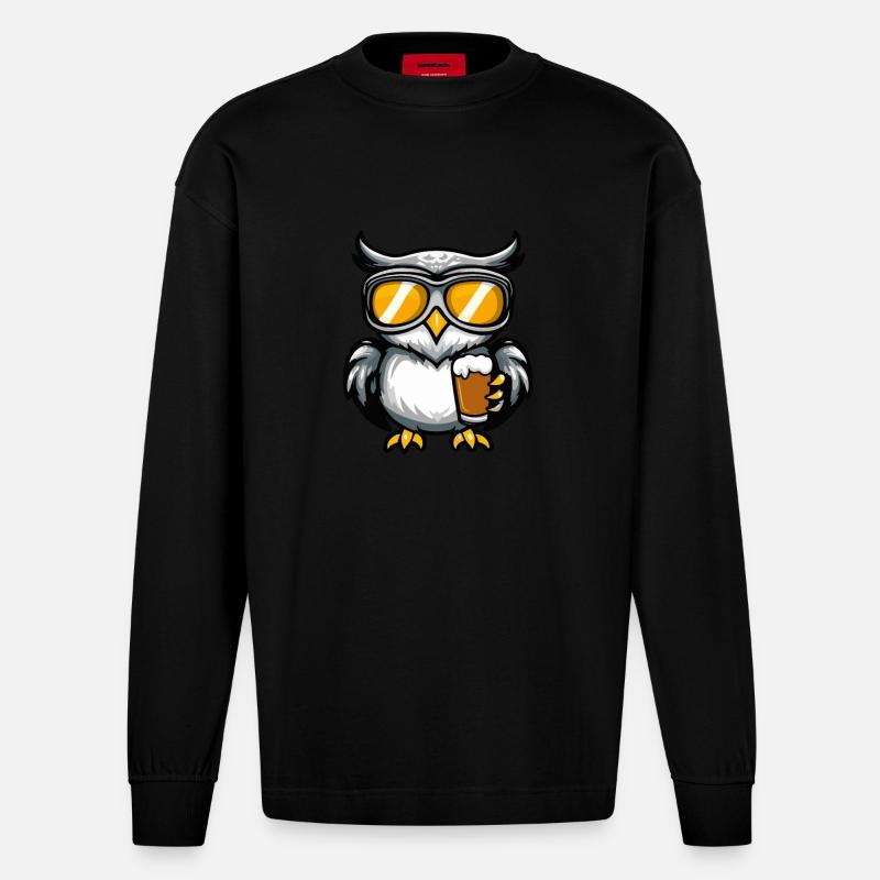 Eule Ski Bier - Heavyweight Oversized Organic Langarmshirt Made in EU - SOLID BLACK