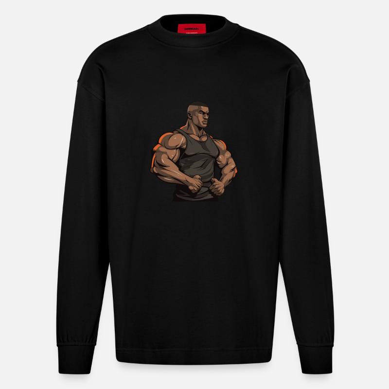 Workout Bodybuilder Muskeln - Heavyweight Oversized Organic Langarmshirt Made in EU - SOLID BLACK