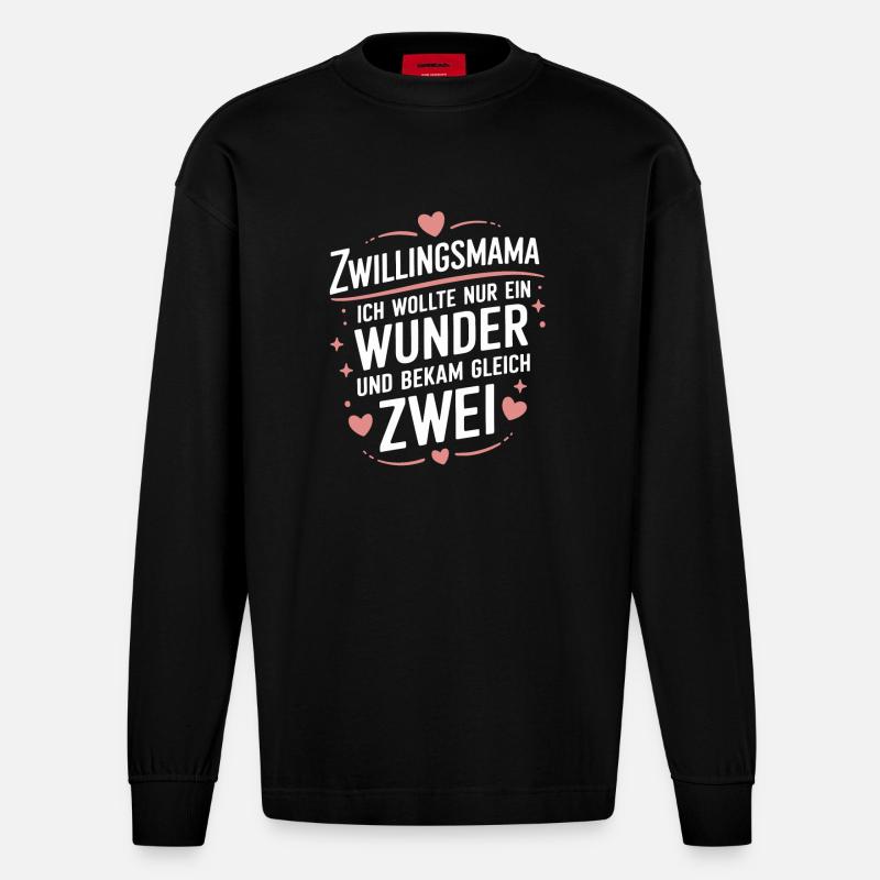 Zwillings Mutter Zwillingsmam - Heavyweight Oversized Organic Langarmshirt Made in EU - SOLID BLACK