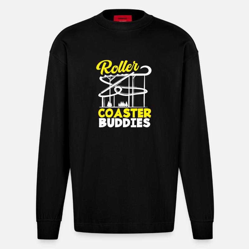 Roller Coaster Friends Aventure - Manches longues bio épais oversize fabriqué en UE - SOLID BLACK