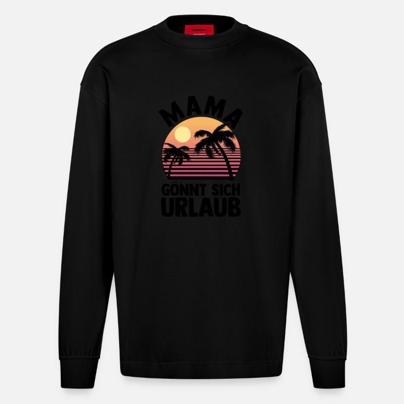 Urlaub Urlauberin Mutter Mama - Heavyweight Oversized Organic Langarmshirt Made in EU - SOLID BLACK
