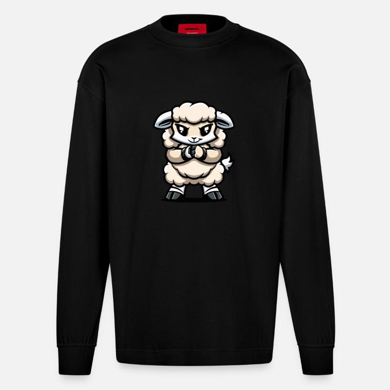 Schaf Comic - Heavyweight Oversized Organic Langarmshirt Made in EU - SOLID BLACK