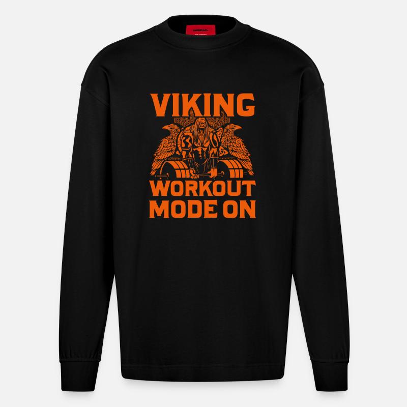 Viking Workout Modus Ein - Heavyweight Oversized Organic Langarmshirt Made in EU - SOLID BLACK