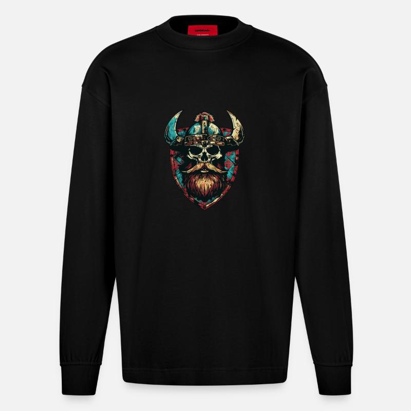 Wikinger Skull Wappen - Heavyweight Oversized Organic Langarmshirt Made in EU - SOLID BLACK