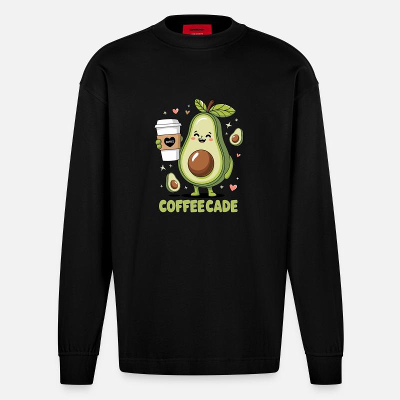 Cute Avocado Holding Coffee - Heavyweight Oversized Organic Langarmshirt Made in EU - SOLID BLACK