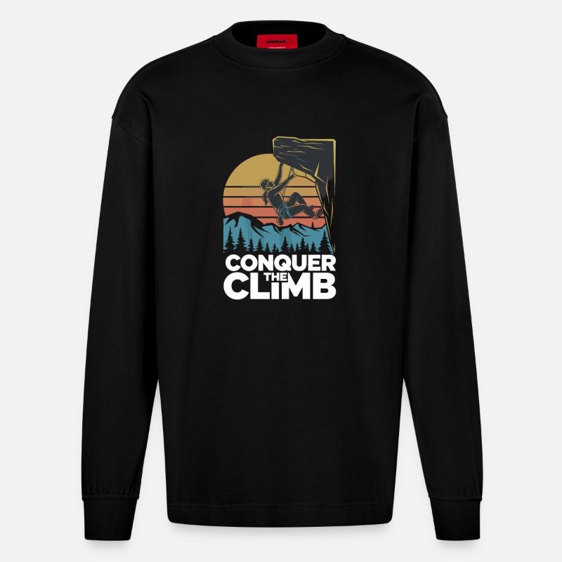 Conquer The Climb - Heavyweight Oversized Organic Langarmshirt Made in EU - SOLID BLACK