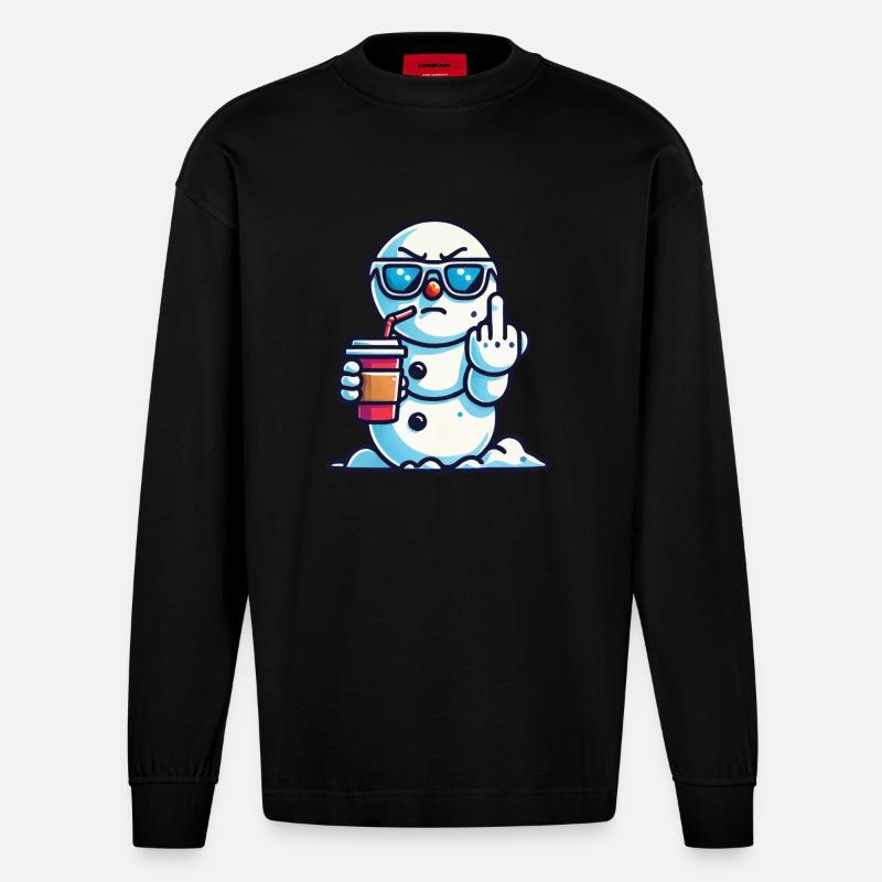 Cooler Schneemann Mit Statement - Heavyweight Oversized Organic Langarmshirt Made in EU - SOLID BLACK