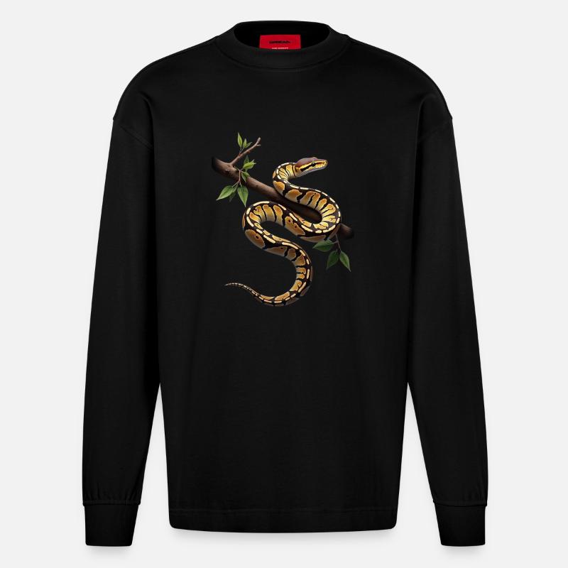 Königspython Schlangen Liebhaber Terrarium Python - Heavyweight Oversized Organic Langarmshirt Made in EU - SOLID BLACK