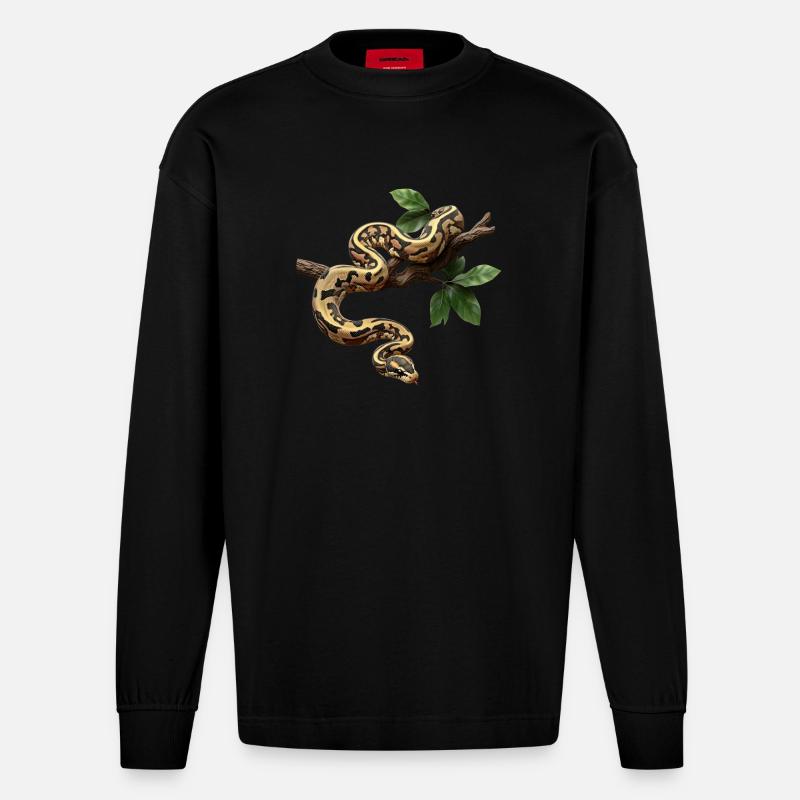Königspython Schlangen Liebhaber Terrarium Python - Heavyweight Oversized Organic Langarmshirt Made in EU - SOLID BLACK