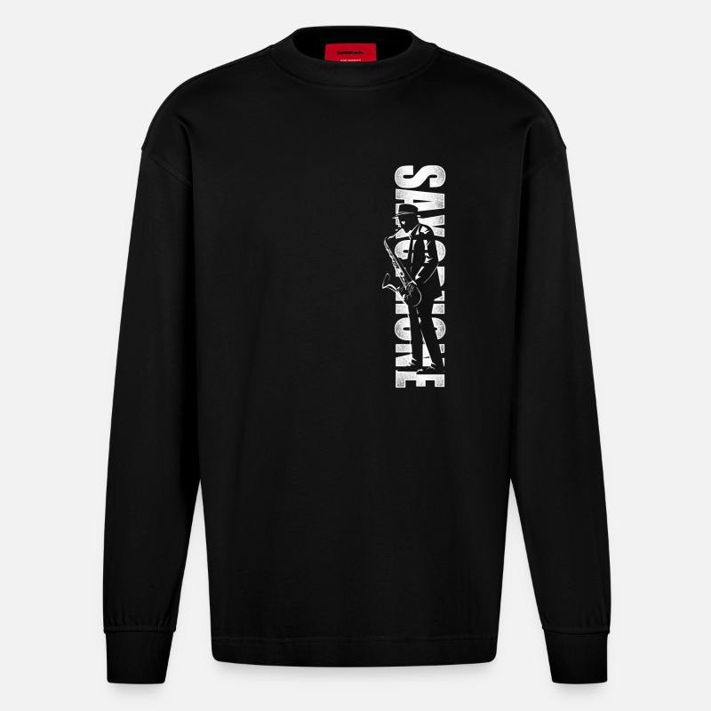 Saxophone Saxophone - Heavyweight Oversized Organic Langarmshirt Made in EU - SOLID BLACK