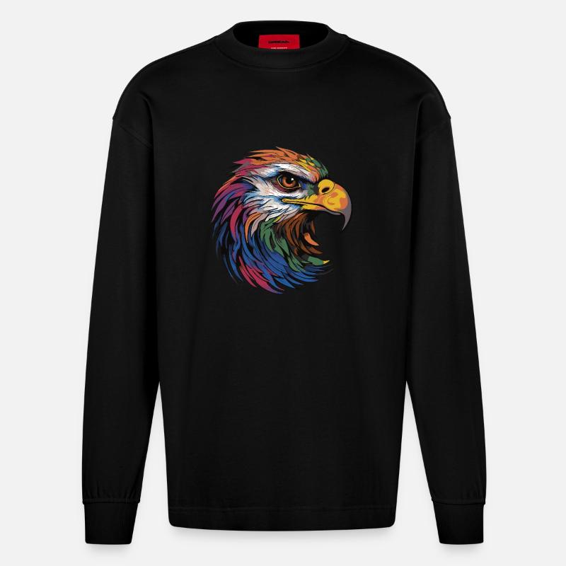 Portrait d’aigle - Manches longues bio épais oversize fabriqué en UE - SOLID BLACK