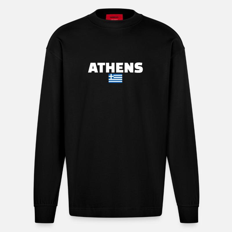 Athènes Grèce Drapeau grec Grec - Manches longues bio épais oversize fabriqué en UE - SOLID BLACK
