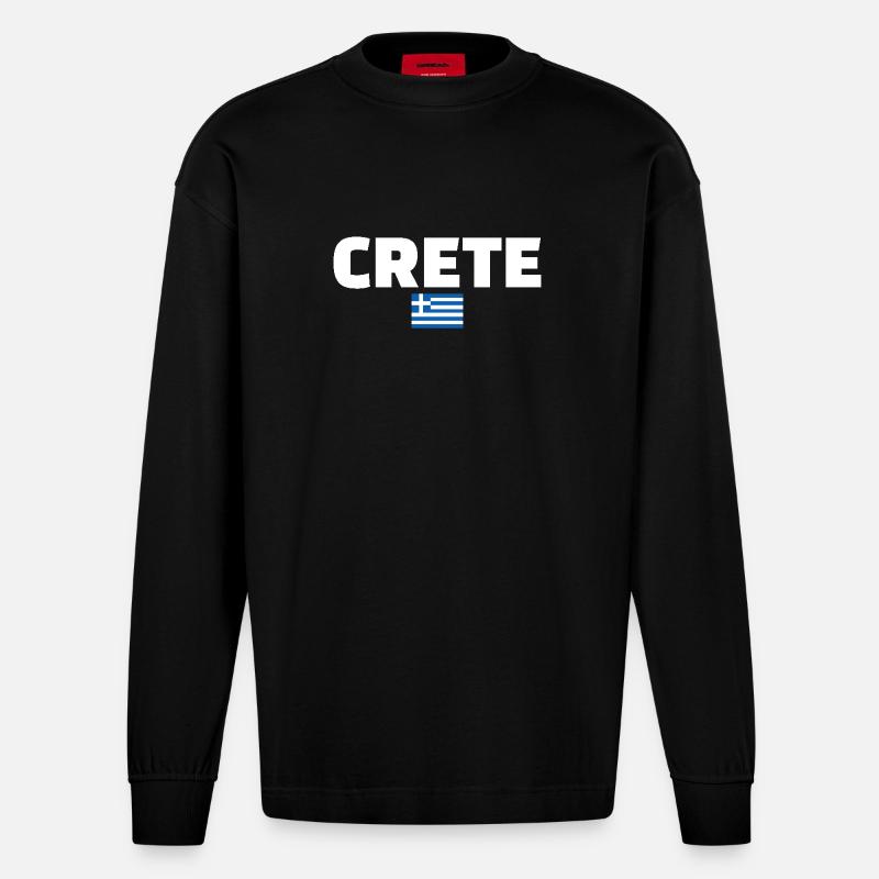 Crète Grèce Drapeau grec Grec - Manches longues bio épais oversize fabriqué en UE - SOLID BLACK