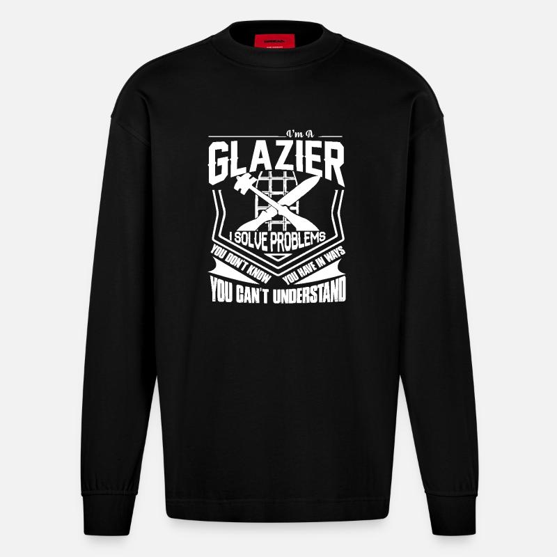 Glazier I Solve Problems - Heavyweight Oversized Organic Longsleeve Shirt Made in EU - SOLID BLACK