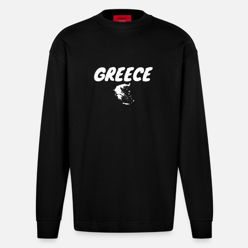 Grèce Grèce Carte Grèce Grèce - Manches longues bio épais oversize fabriqué en UE - SOLID BLACK