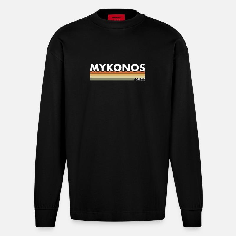 Mykonos Hellas gresk gresk - Heavyweight Oversized Organic langermet T-skjorte produsert i EU - SOLID BLACK