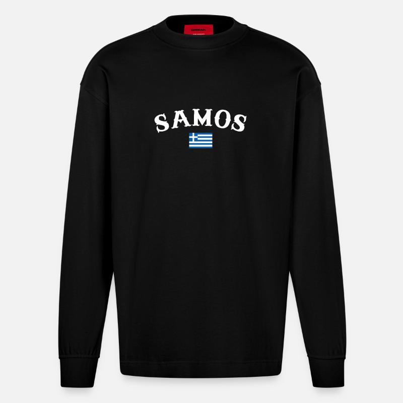 Samos Grèce Drapeau grec Grec - Manches longues bio épais oversize fabriqué en UE - SOLID BLACK
