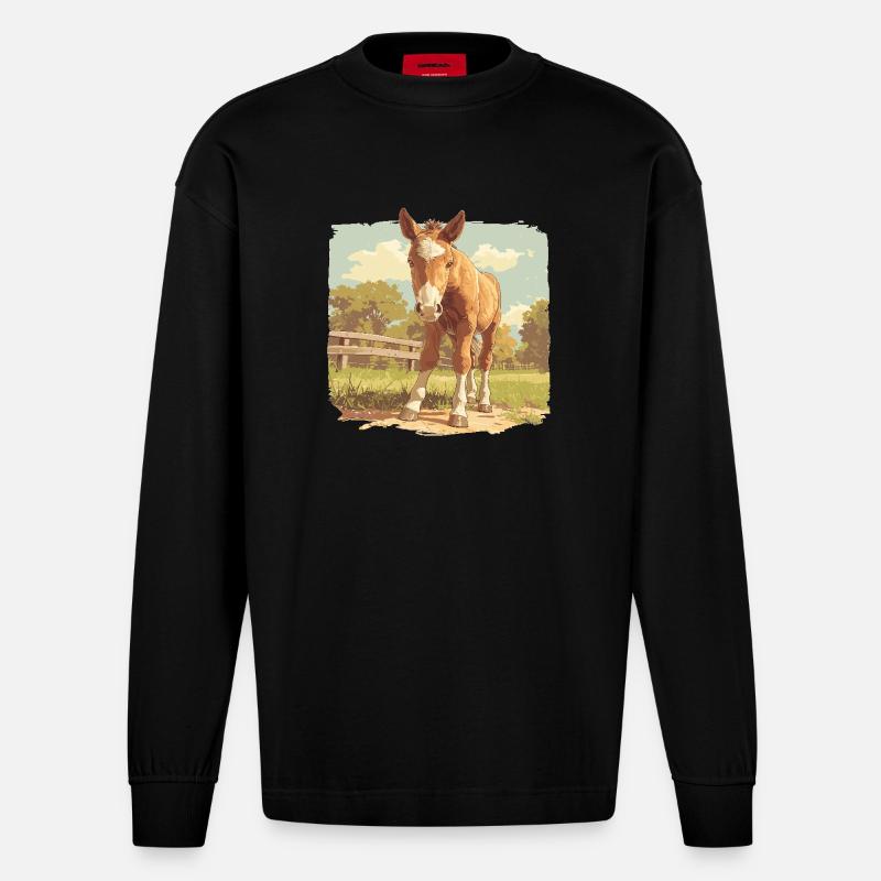 Pferde Pferd - Heavyweight Oversized Organic Langarmshirt Made in EU - SOLID BLACK