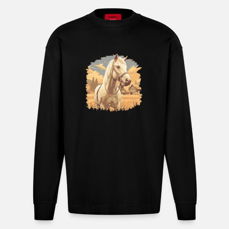 Pferde Pferd - Heavyweight Oversized Organic Langarmshirt Made in EU - SOLID BLACK