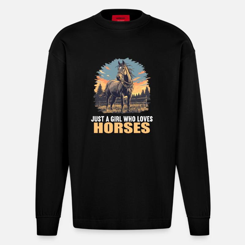 Pferde Pferd - Heavyweight Oversized Organic Langarmshirt Made in EU - SOLID BLACK