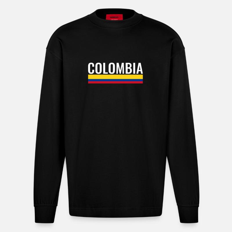 Colombie Colombie Drapeau colombien - Manches longues bio épais oversize fabriqué en UE - SOLID BLACK