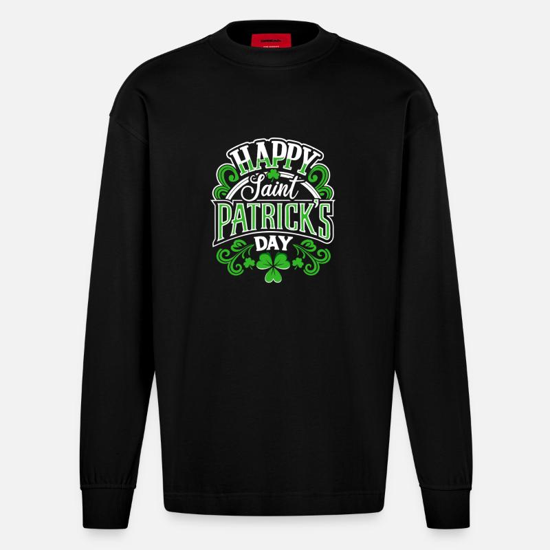 Bonne Saint-Patrick - Shamrock - Irlande - Manches longues bio épais oversize fabriqué en UE - SOLID BLACK
