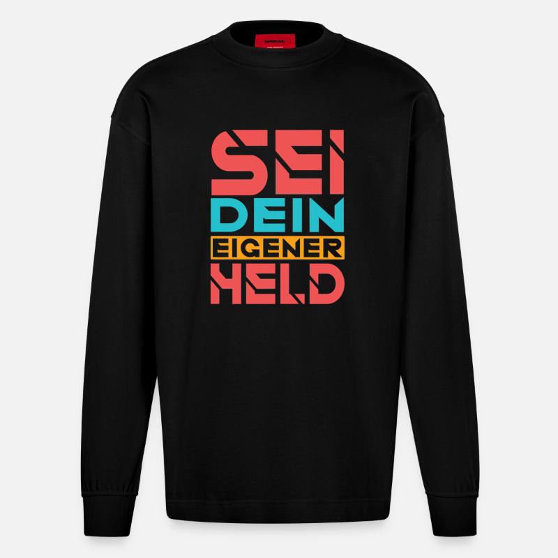 Sei dein eigener Held - Heavyweight Oversized Organic Langarmshirt Made in EU - SOLID BLACK