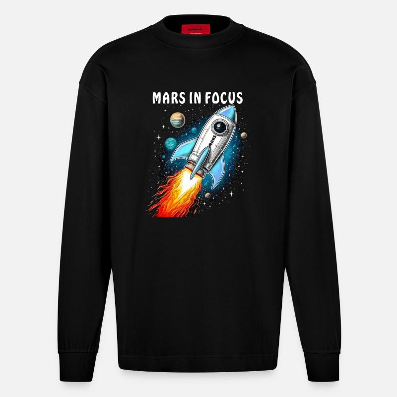 RAKETE MARS IN FOCUS - Heavyweight Oversized Organic Langarmshirt Made in EU - SOLID BLACK