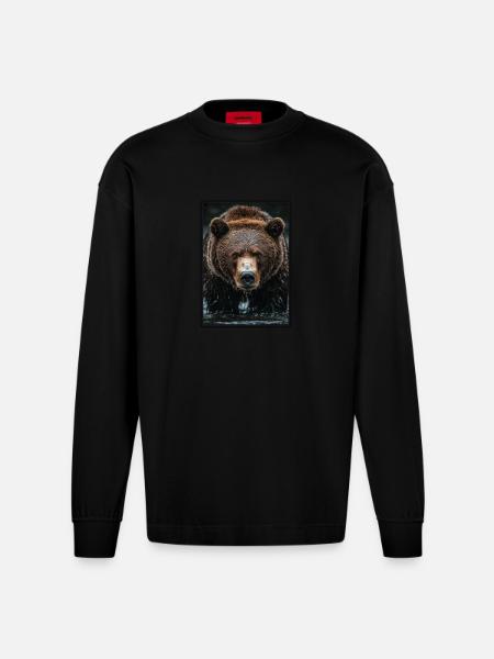 Kodiak Bear Kodiak Bear - Heavyweight Oversized Organic Longsleeve Shirt Made in EU - SOLID BLACK