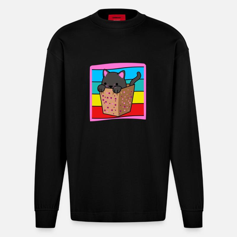 Chat dans une boîte - Manches longues bio épais oversize fabriqué en UE - SOLID BLACK