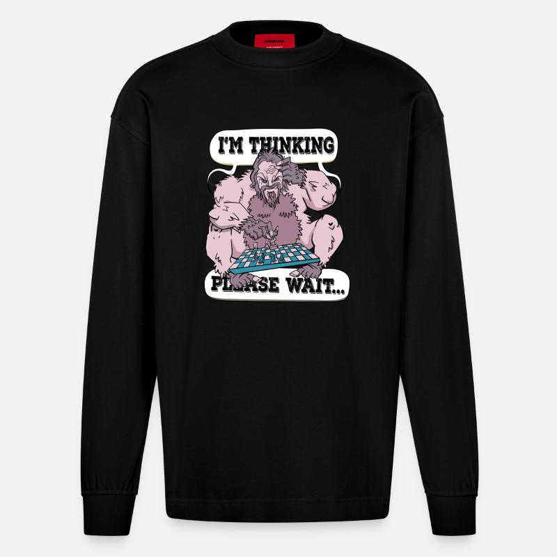 Ich denke, bitte warte Schach - Heavyweight Oversized Organic Langarmshirt Made in EU - SOLID BLACK