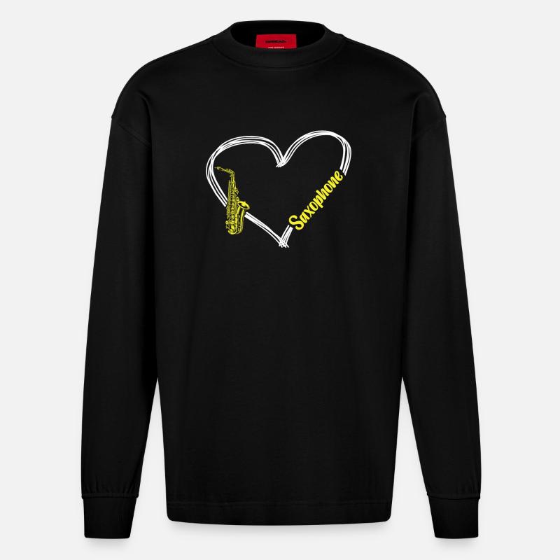 Saxophone Saxophone - Heavyweight Oversized Organic Langarmshirt Made in EU - SOLID BLACK