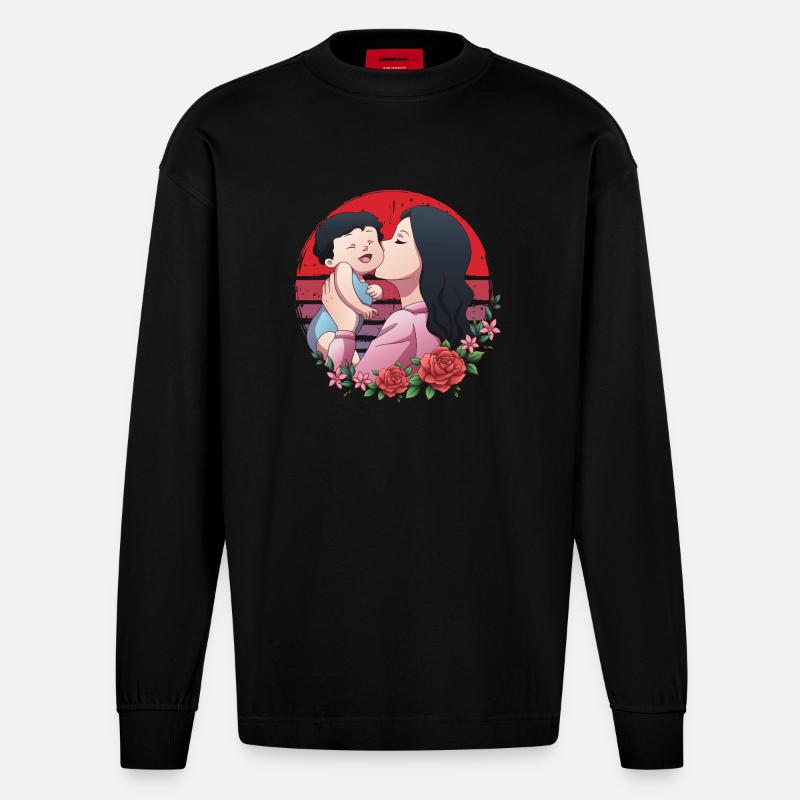 Mama der Fee Eins - Heavyweight Oversized Organic Langarmshirt Made in EU - SOLID BLACK