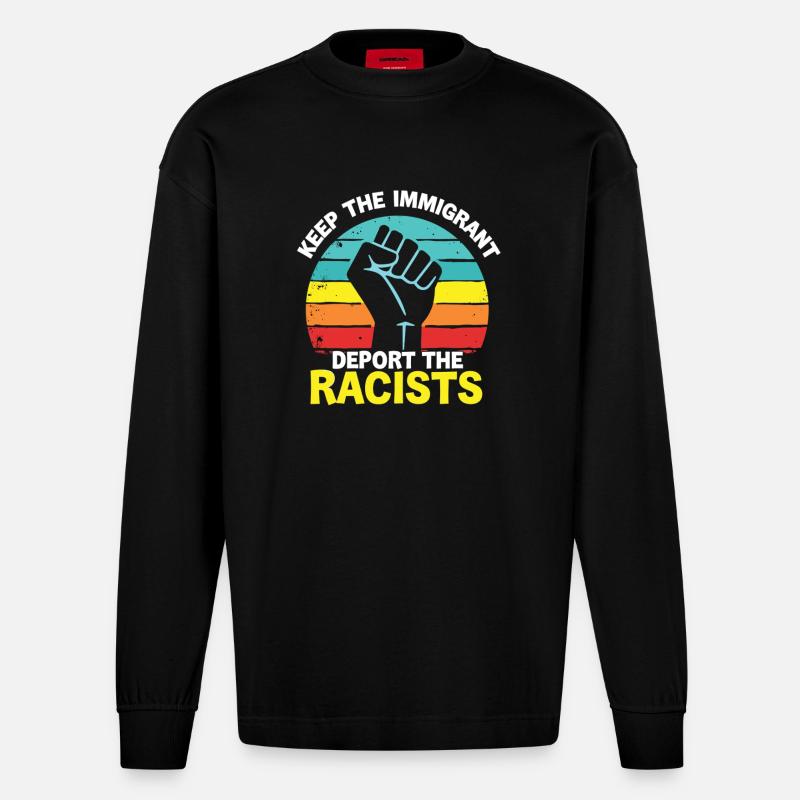 Antiracisme Diversité, justice et égalité - Manches longues bio épais oversize fabriqué en UE - SOLID BLACK