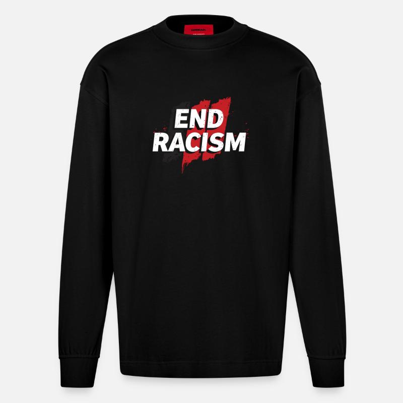Antiracisme, égalité et diversité - Manches longues bio épais oversize fabriqué en UE - SOLID BLACK