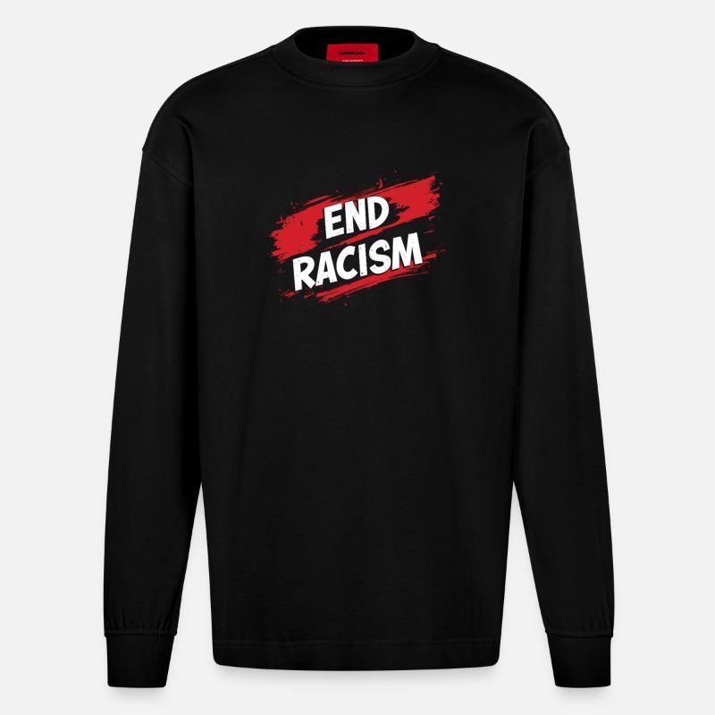 Antiracisme, égalité et diversité - Manches longues bio épais oversize fabriqué en UE - SOLID BLACK
