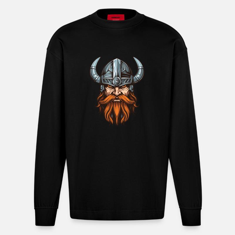Wikinger Krieger Valhalla Odin - Heavyweight Oversized Organic Langarmshirt Made in EU - SOLID BLACK