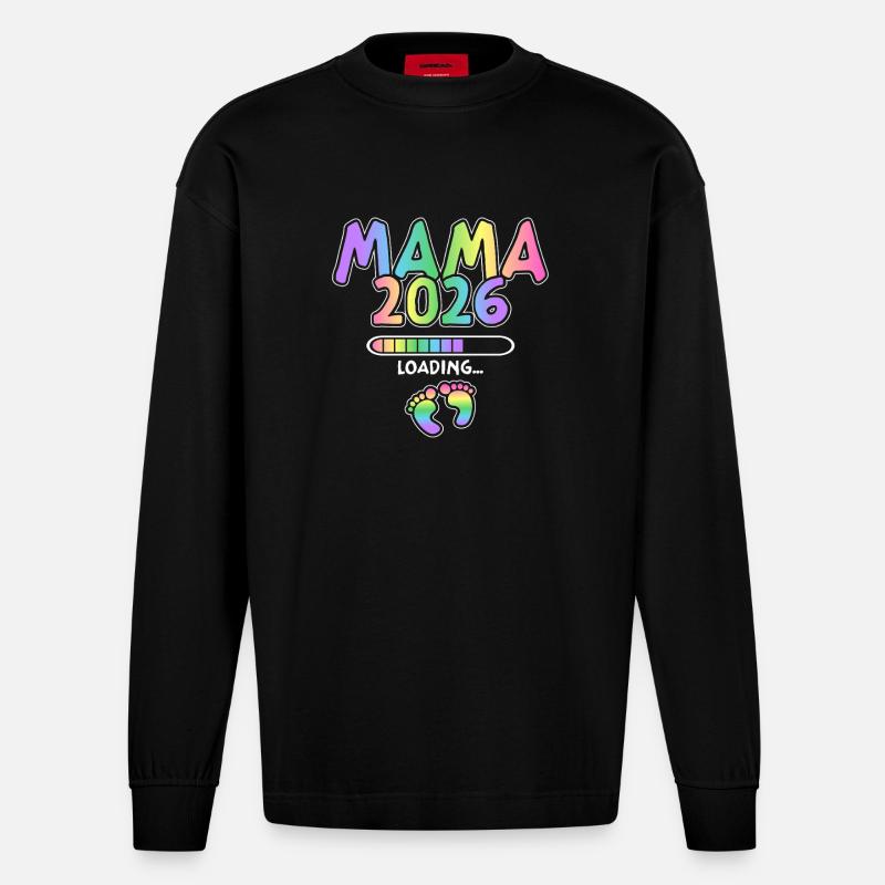 Mama 2026 Loading - Heavyweight Oversized Organic Langarmshirt Made in EU - SOLID BLACK