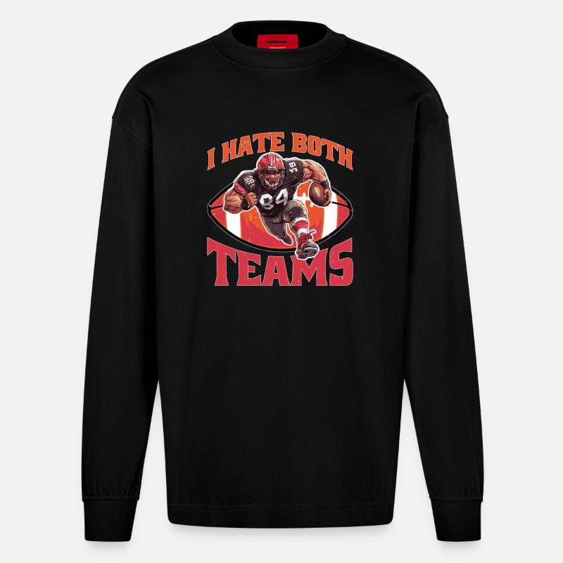 I Hate Both Teams 19 - Heavyweight Oversized Organic Langarmshirt Made in EU - SOLID BLACK